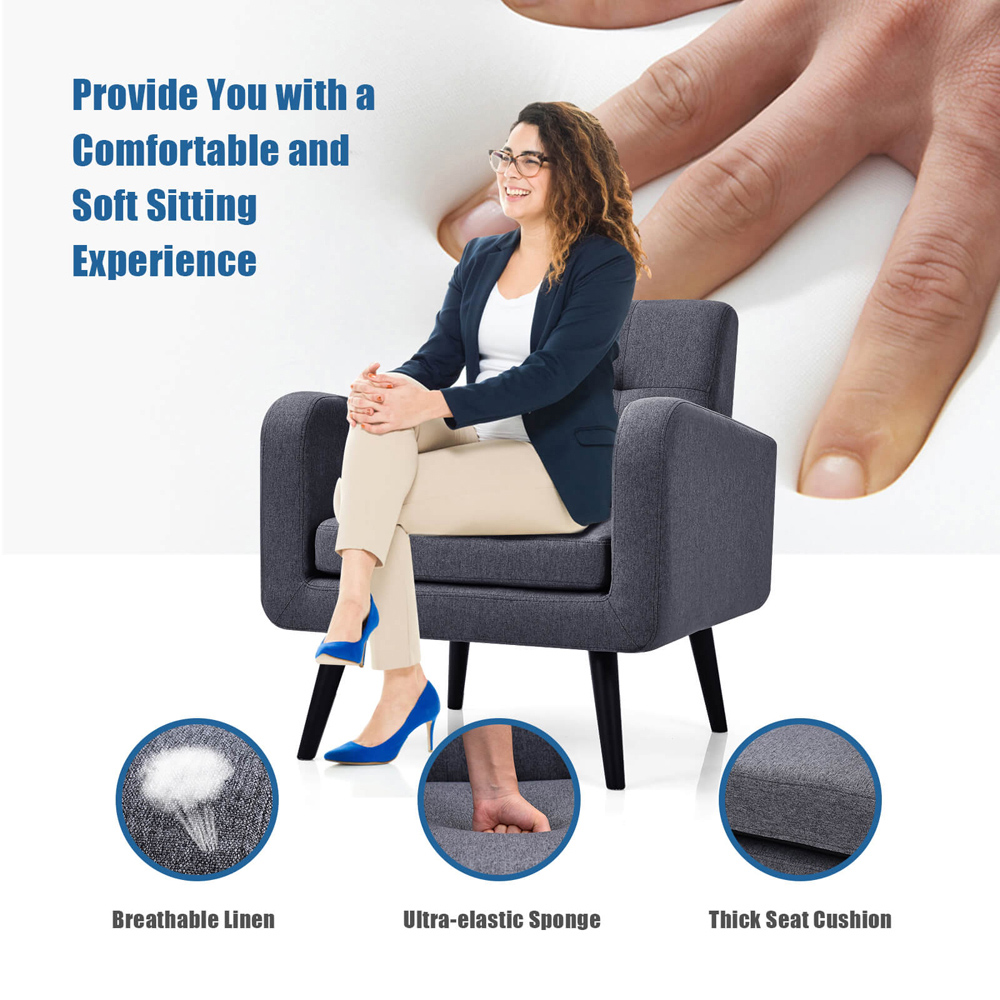 Costway Grey Mid Century Modern Upholstered Armchair Image 5