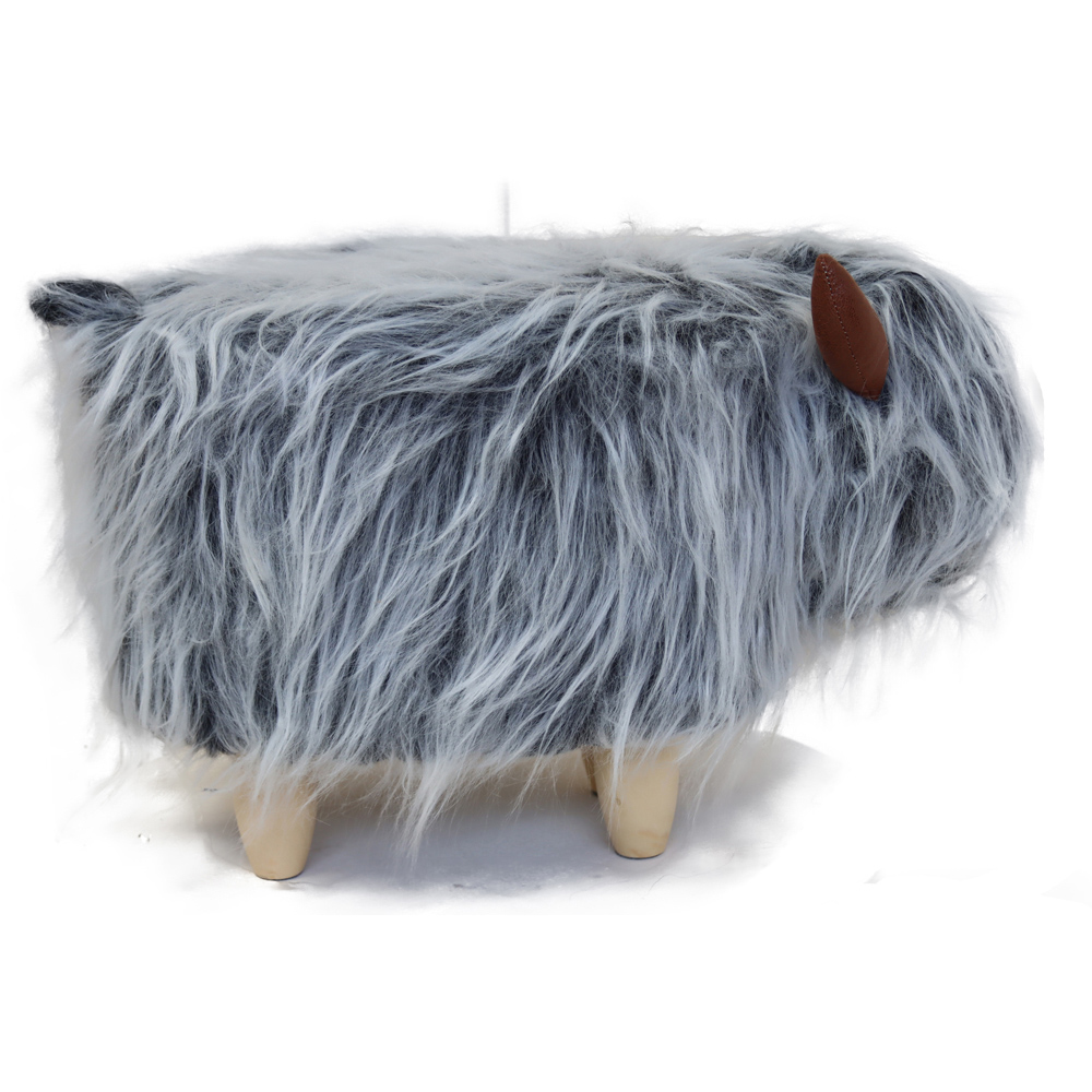 Gardeco Kaytie The Highland Cow Mottled Grey Synthetic Fur Footstool Image 5
