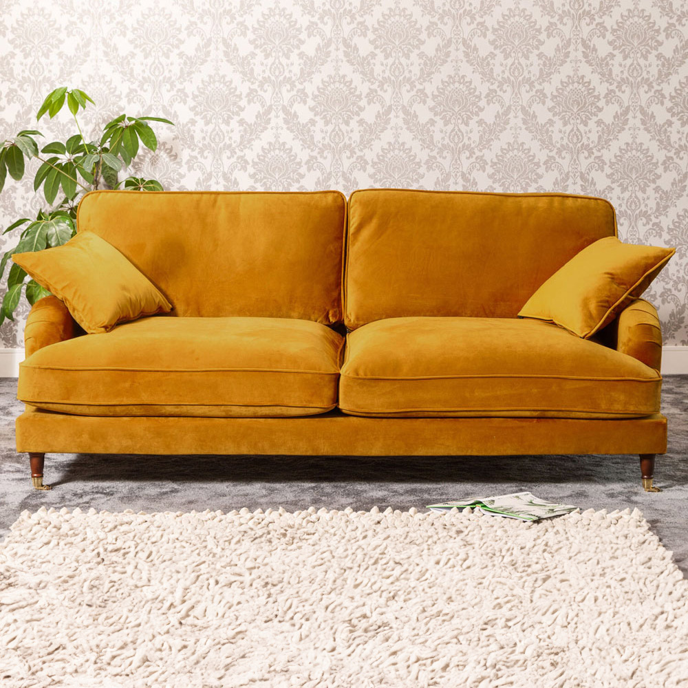 Mackenzie 4 Seater Yellow Plush Velvet Sofa Image 1