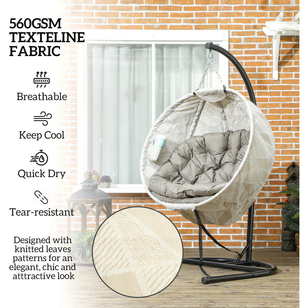 Outsunny Sand Hanging Egg Chair with Folding Basket Image 5