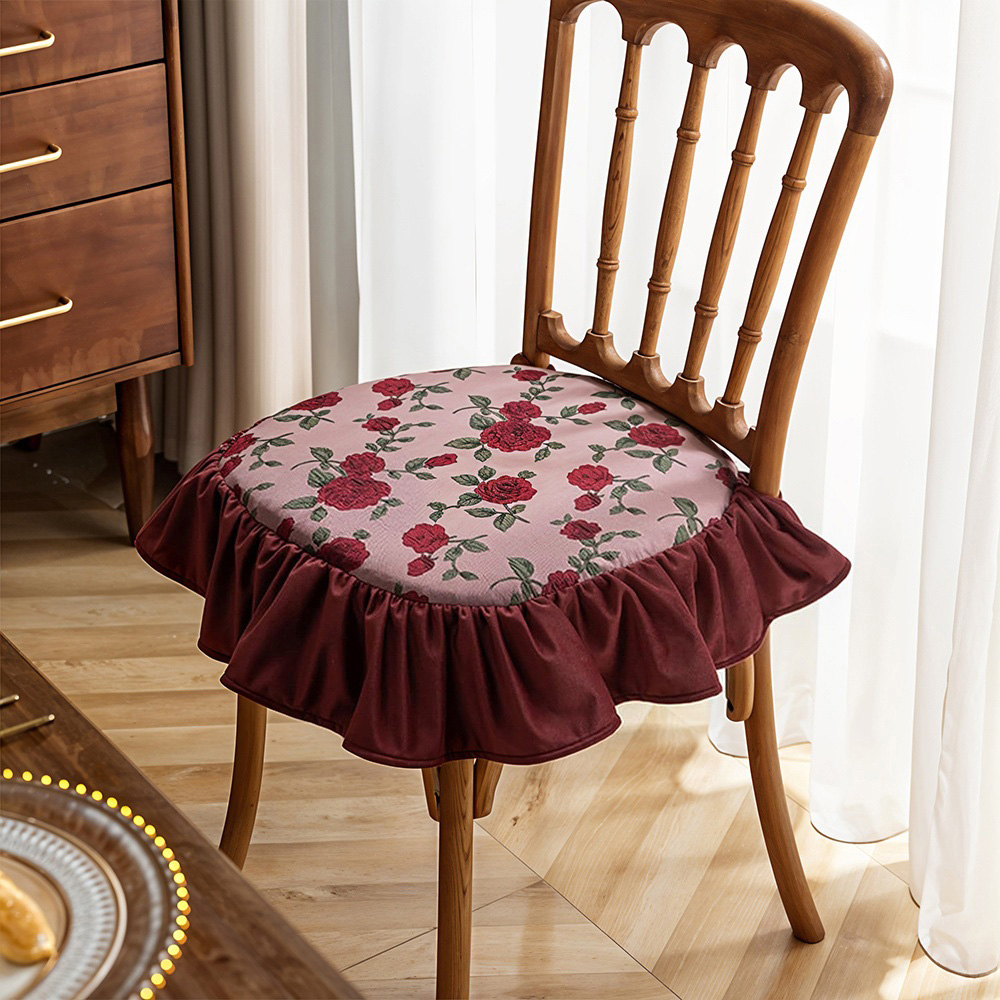 Living and Home Red and Pink Floral Polyester Ruffle Edge Chair Cushion 43.5 x 43.5cm Image 2