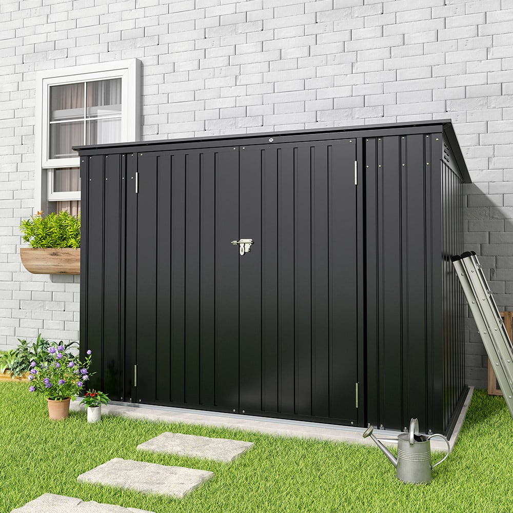Living and Home 6.2 x 3.7ft Anthracite Zinc Steel Wheelie Bin Outdoor Storage Shed Image 2