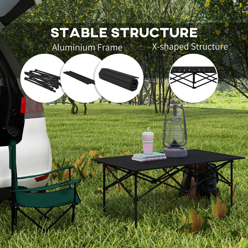 Outsunny Black Aluminium Foldable Camping Table with Carry Bag Image 5