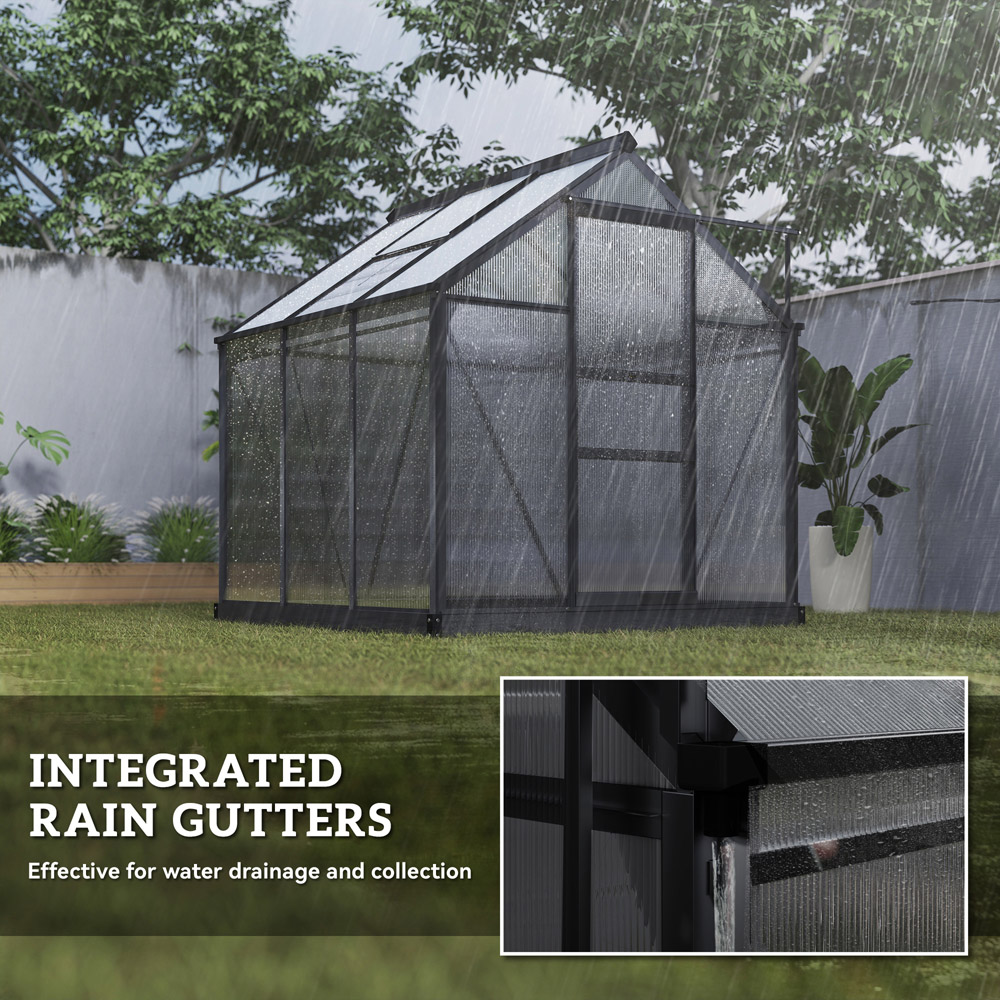 Outsunny 6 x 6ft Black Galvanised Aluminium Polycarbonate Walk In Greenhouse Image 3