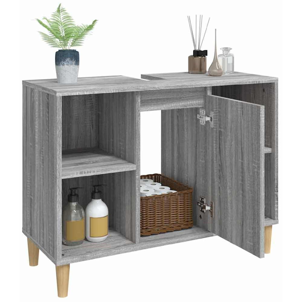 vidaXL Single Door 4 Open Shelf Grey Sonoma Bathroom Sink Cabinet Image 4