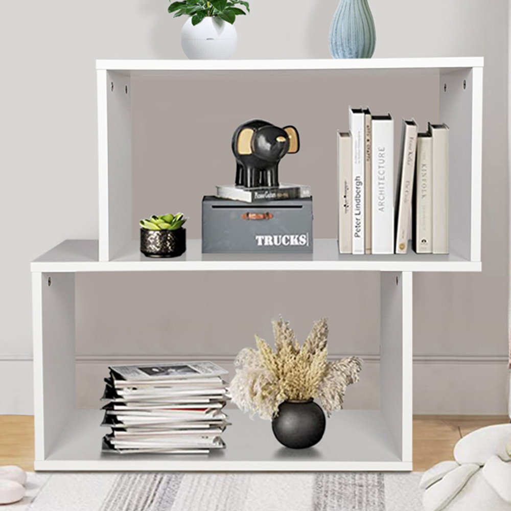 Costway 2 Shelf White Irregular Wooden Bookshelf Image 1