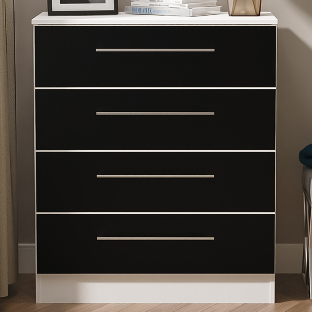 Crowndale Worcester 4 Drawer Matt Black and White Chest of Drawers Ready Assembled Image 1