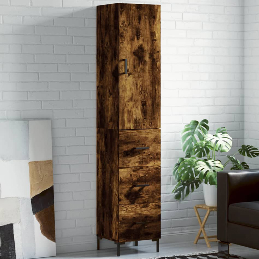 vidaXL Single Door 3 Drawer Smoked Oak Highboard Image 1