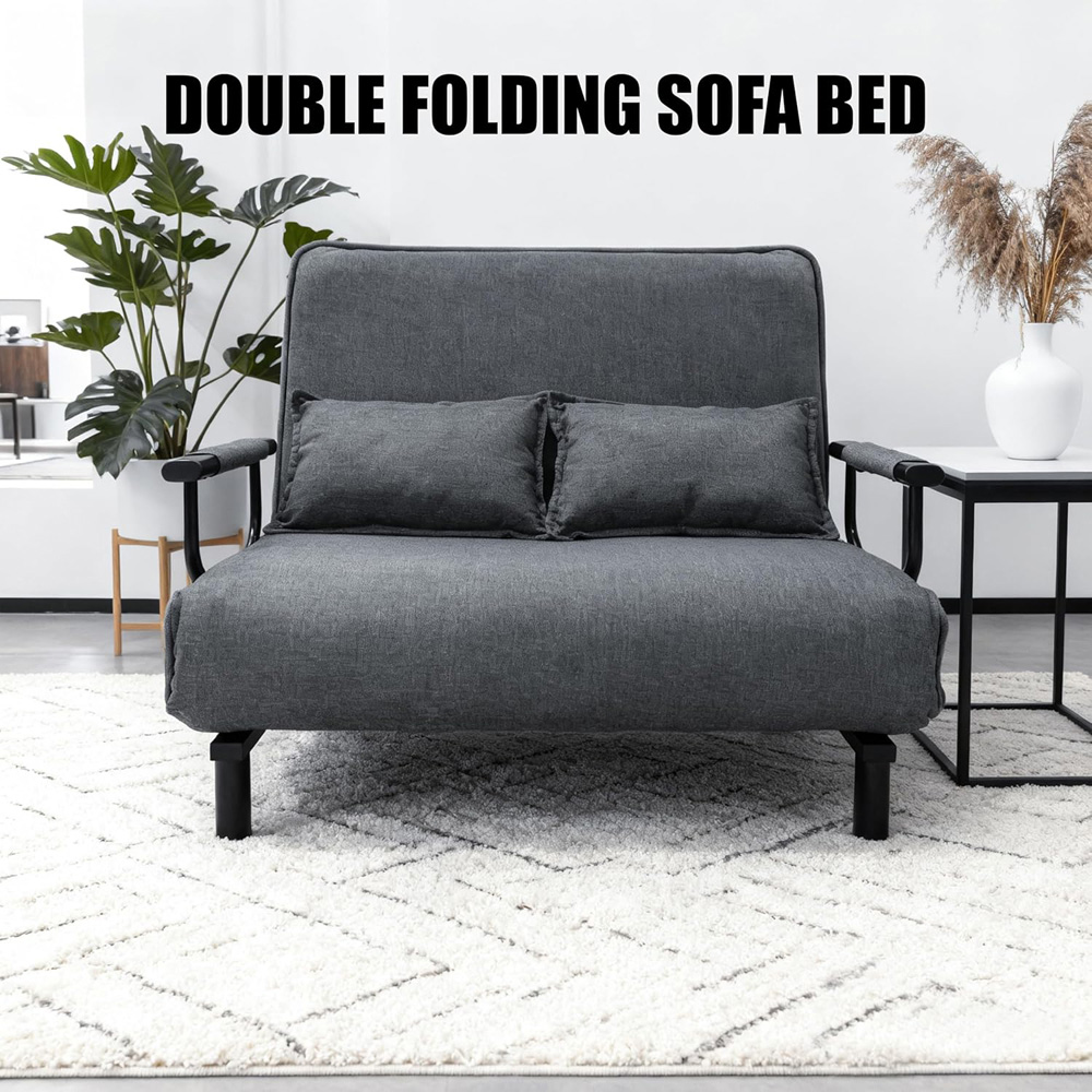 Alivio 2-in-1 Double Grey Adjustable Backrest Foldable Sofa Bed Image 6