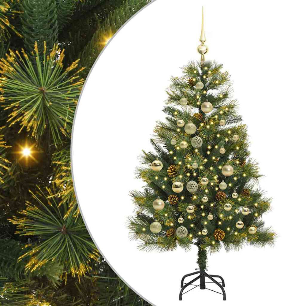 vidaXL Pre-Lit Gold Baubles and Pinecones Green Artificial Christmas Tree 4ft Image 2