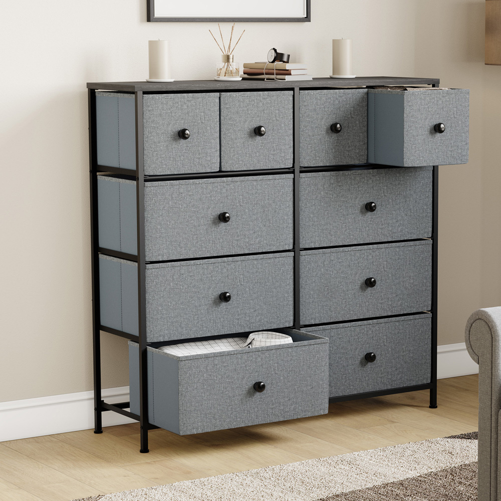 Vida Designs Chorley 10 Drawer Grey and Black Fabric Chest of Drawer Image 4