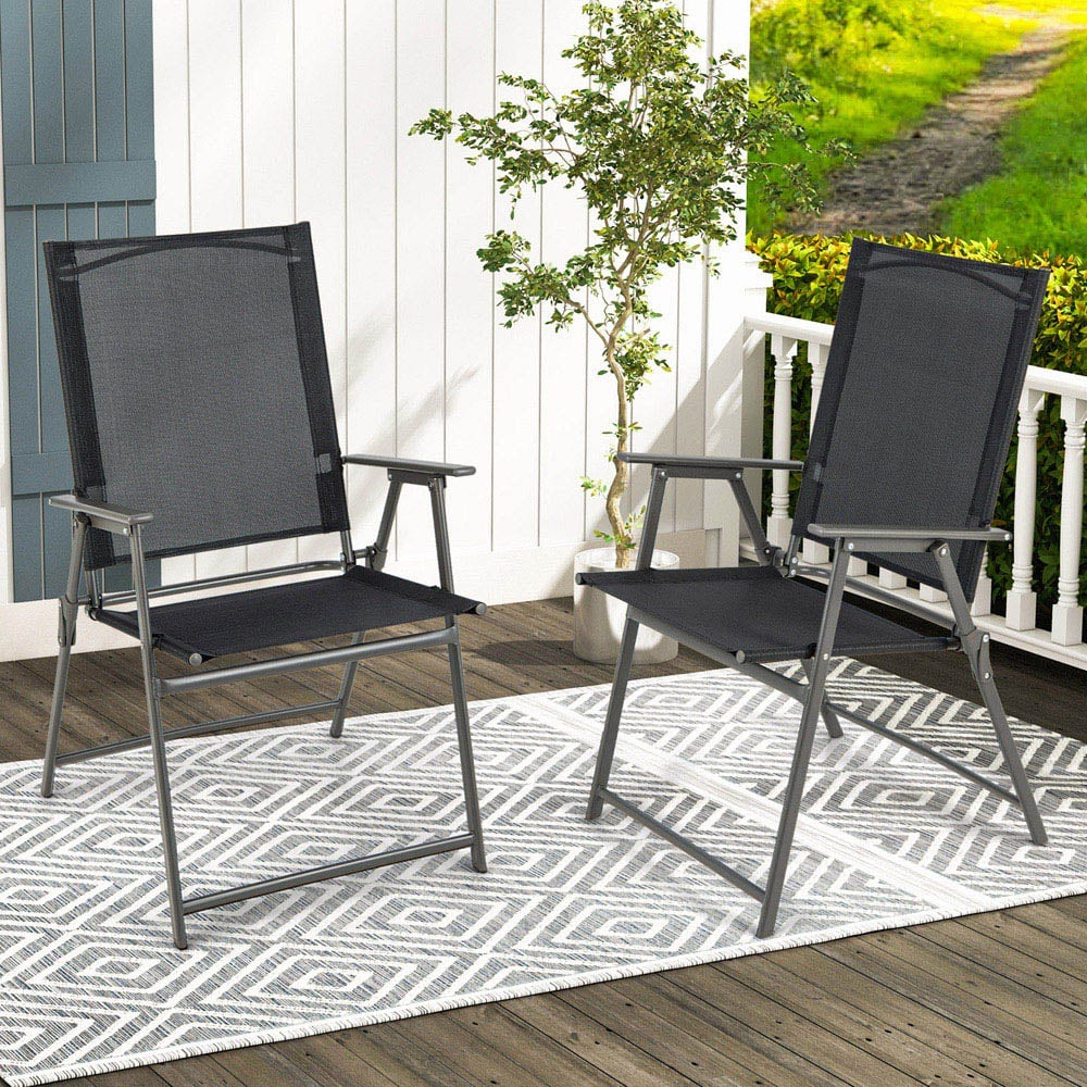 Costway Set of 2 Black Foldable Garden Dining Chair Image 1