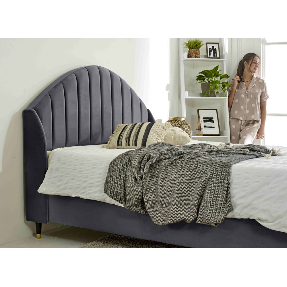 Eleganza Elysium King Size Steel Plush Velvet Bed Frame with Curved Winged Headboard Image 3