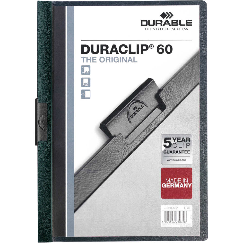 Durable DURACLIP A4 Dark Green 60 Sheet Document Clip File Folder 25 Pack Image 1