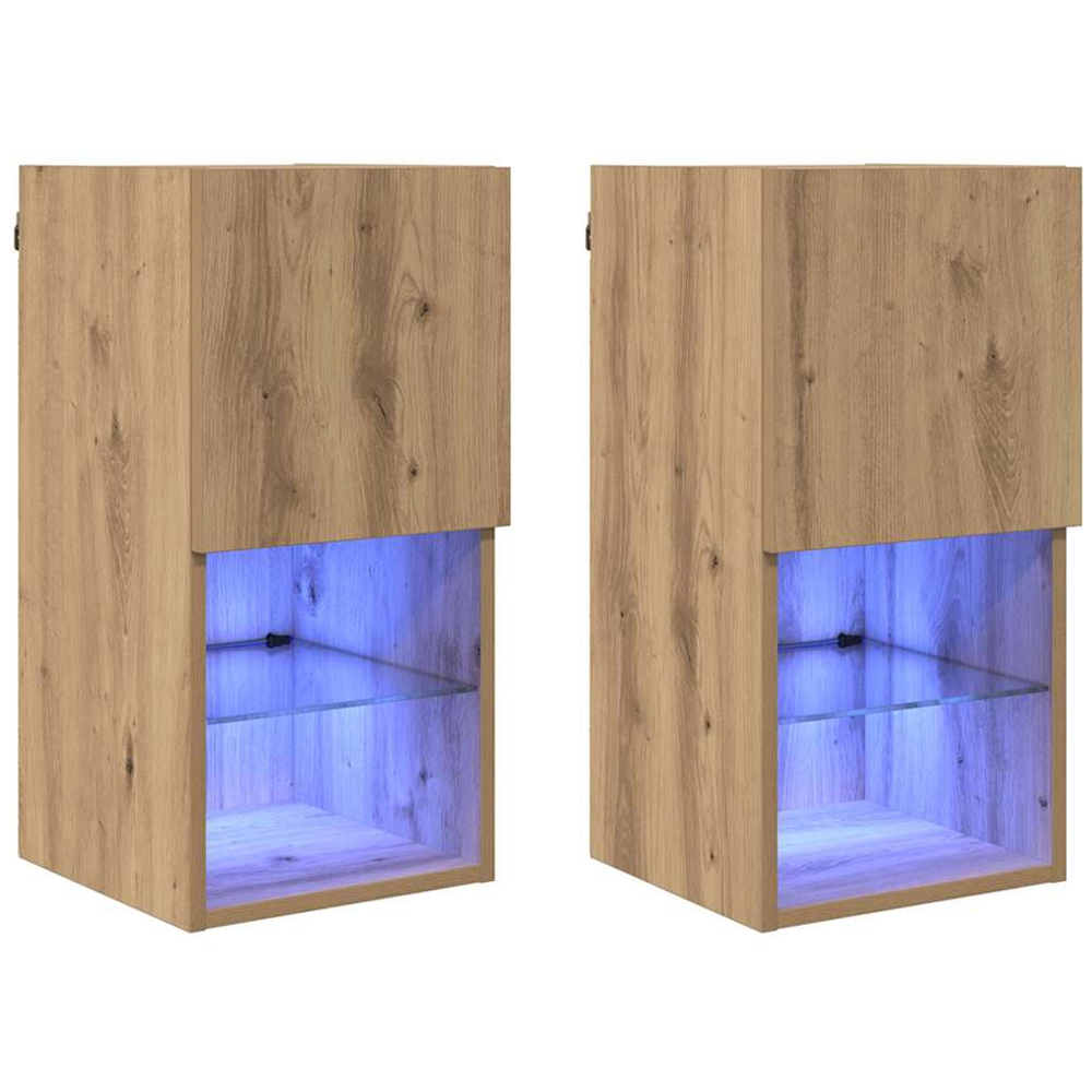 vidaXL Single Door 2 Shelf Artisan Oak Wall Mounted LED TV Unit Set of 2 Image 2