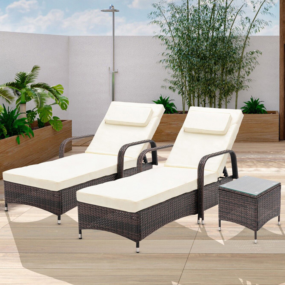 Venice Set of 2 Brown Sun Loungers with Table Image 1