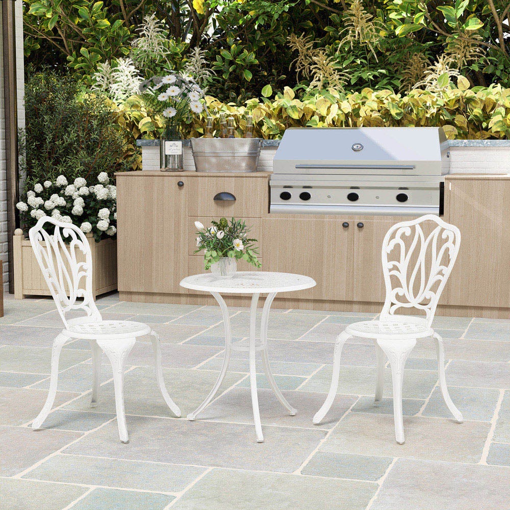 Outsunny 2 Seater Bistro Set with Umbrella Hole White Image 3