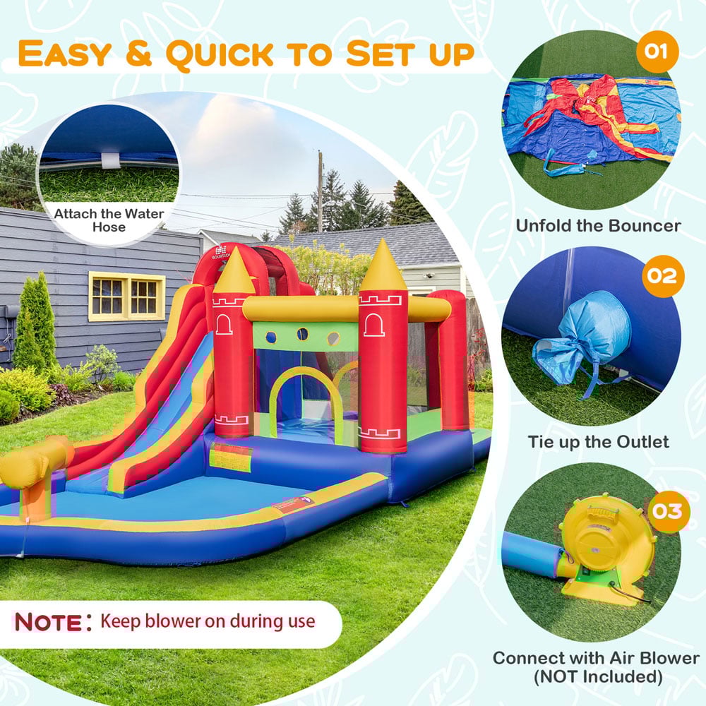 Costway 9 in 1 Inflatable Bounce Castle with Waterslide Image 7