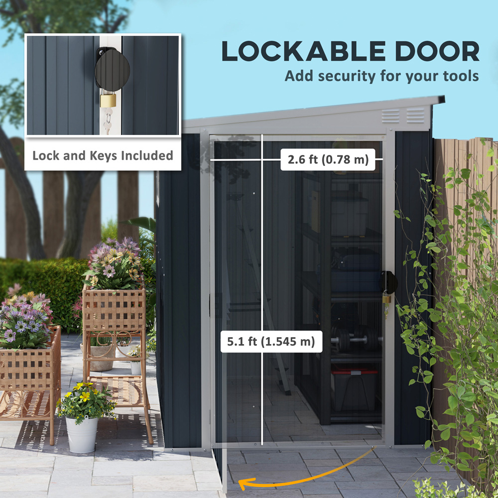 Outsunny 4 x 6ft Dark Grey Garden Storage Shed with Window Image 5
