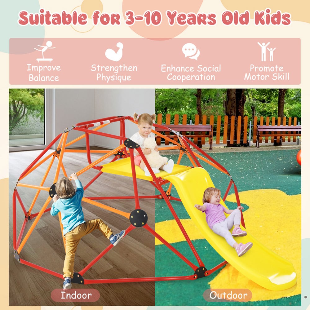 Costway Orange Geometric Dome Climber with Slide Image 6