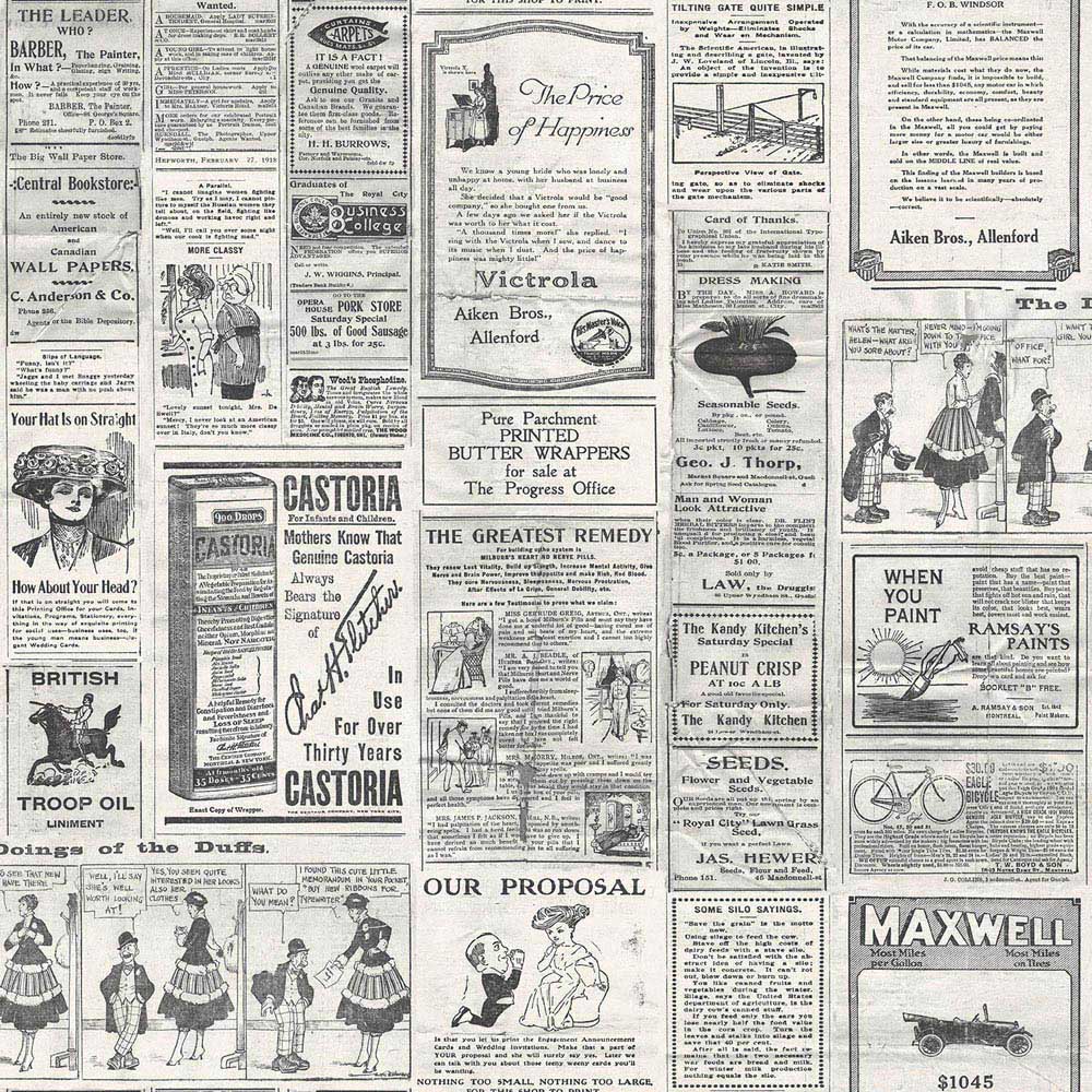 Galerie Nostalgie Newspapers Black and Cream Wallpaper Image 1