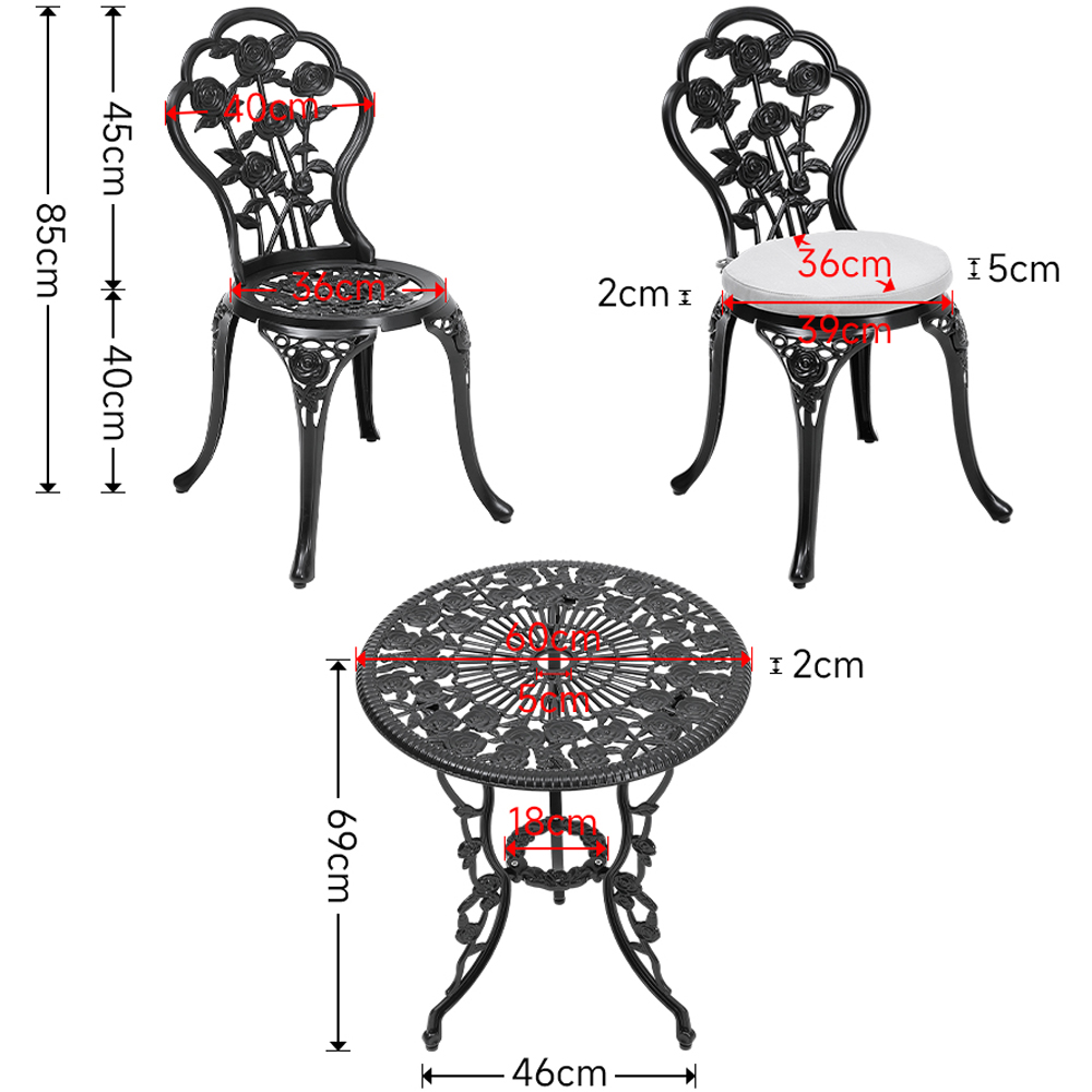 Living and Home 2 Seater Rose Cast Aluminium Bistro Set Image 8