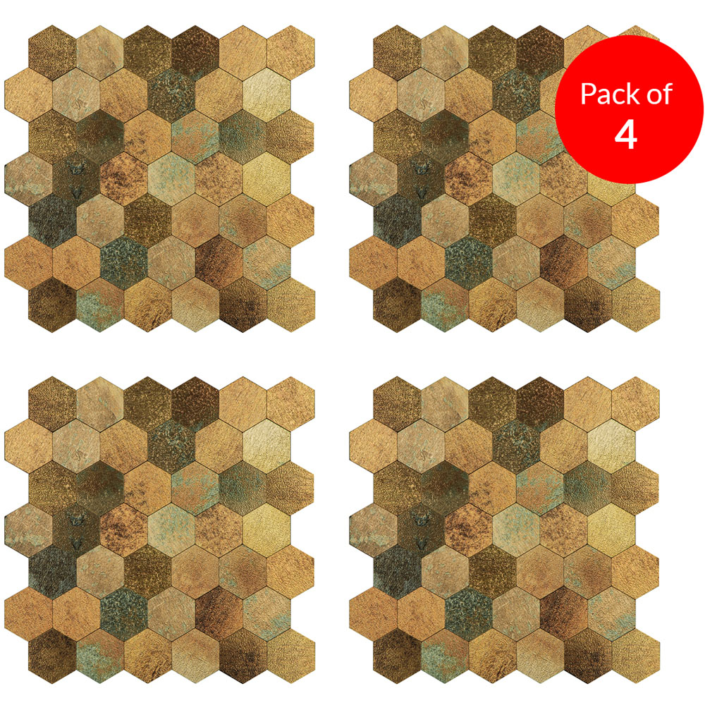 Britwall Mixed Bronze Mosaic Hexagonal Aluminium Peel and Stick Backsplash 290 x 288mm 4 Pack Image 2