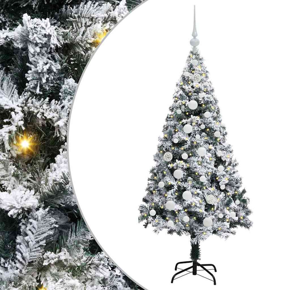vidaXL Pre-Lit White Baubles White Artificial Christmas Tree 5ft Image 2