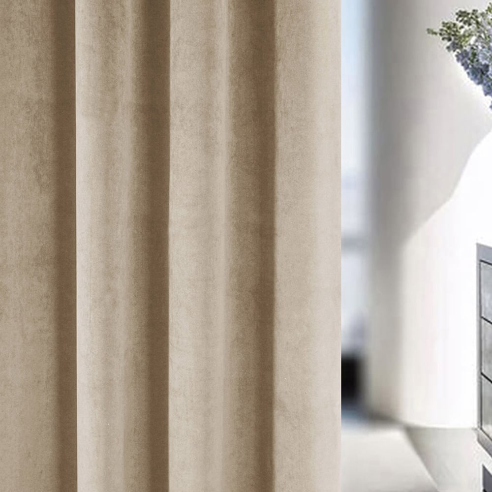 Enhanced Living Oxford Cream Thermal Blackout Pencil Pleat Velvet Curtains 168 x 137cm Image 2