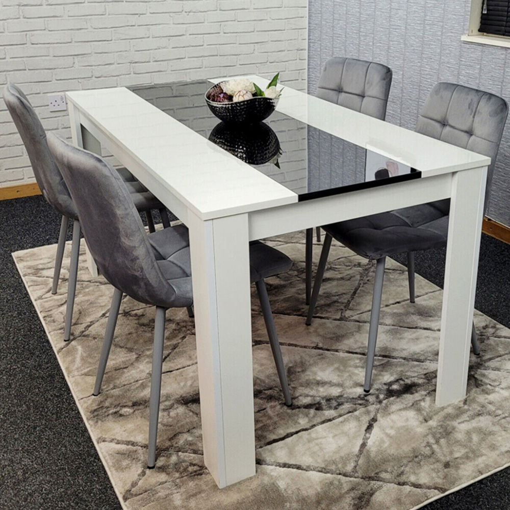 Portland Velvet and Wood 4 Seater Dining Set Grey White and Black Image 1