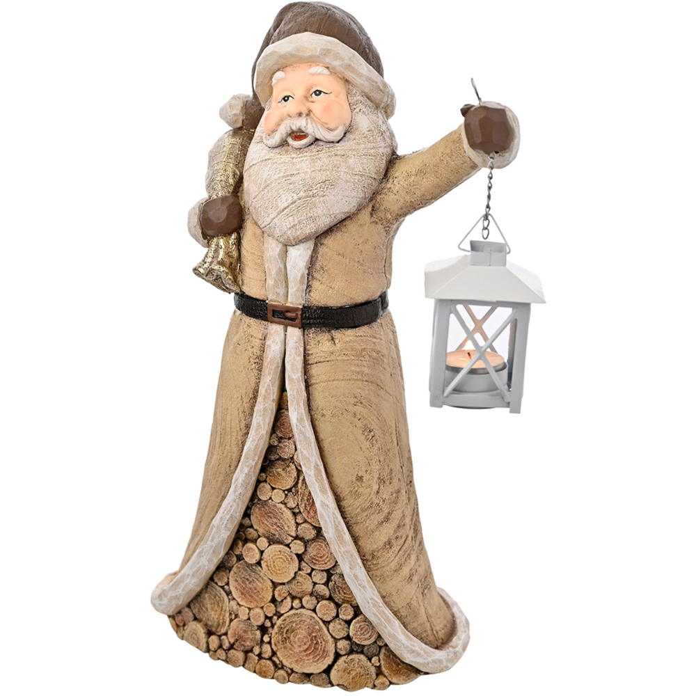 The Seasonal Gift Co. Wood Effect Santa with Candle Holder Lantern 46cm Image 2