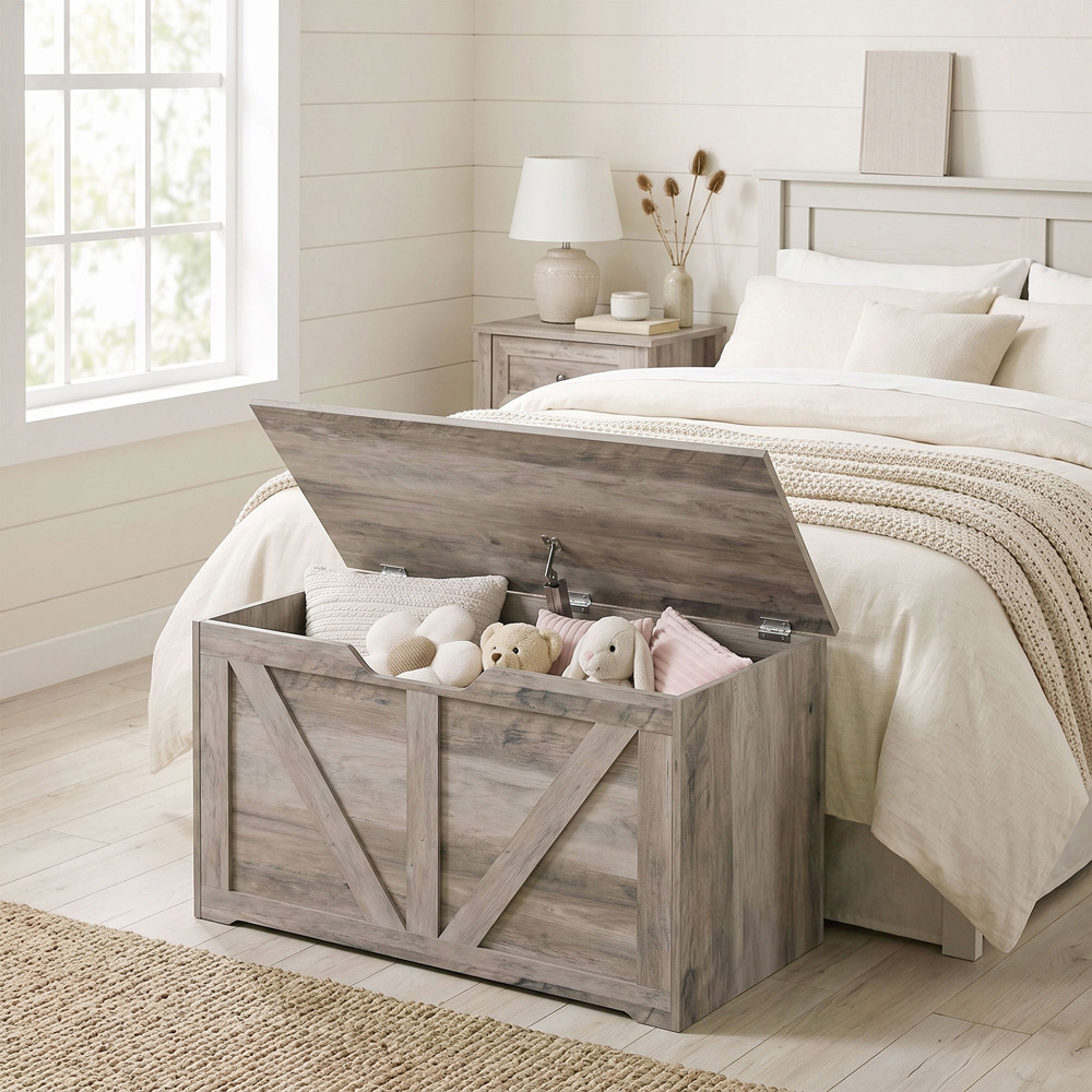 HOMCOM 100L Grey Storage Trunk with Safety Hinge Image 2