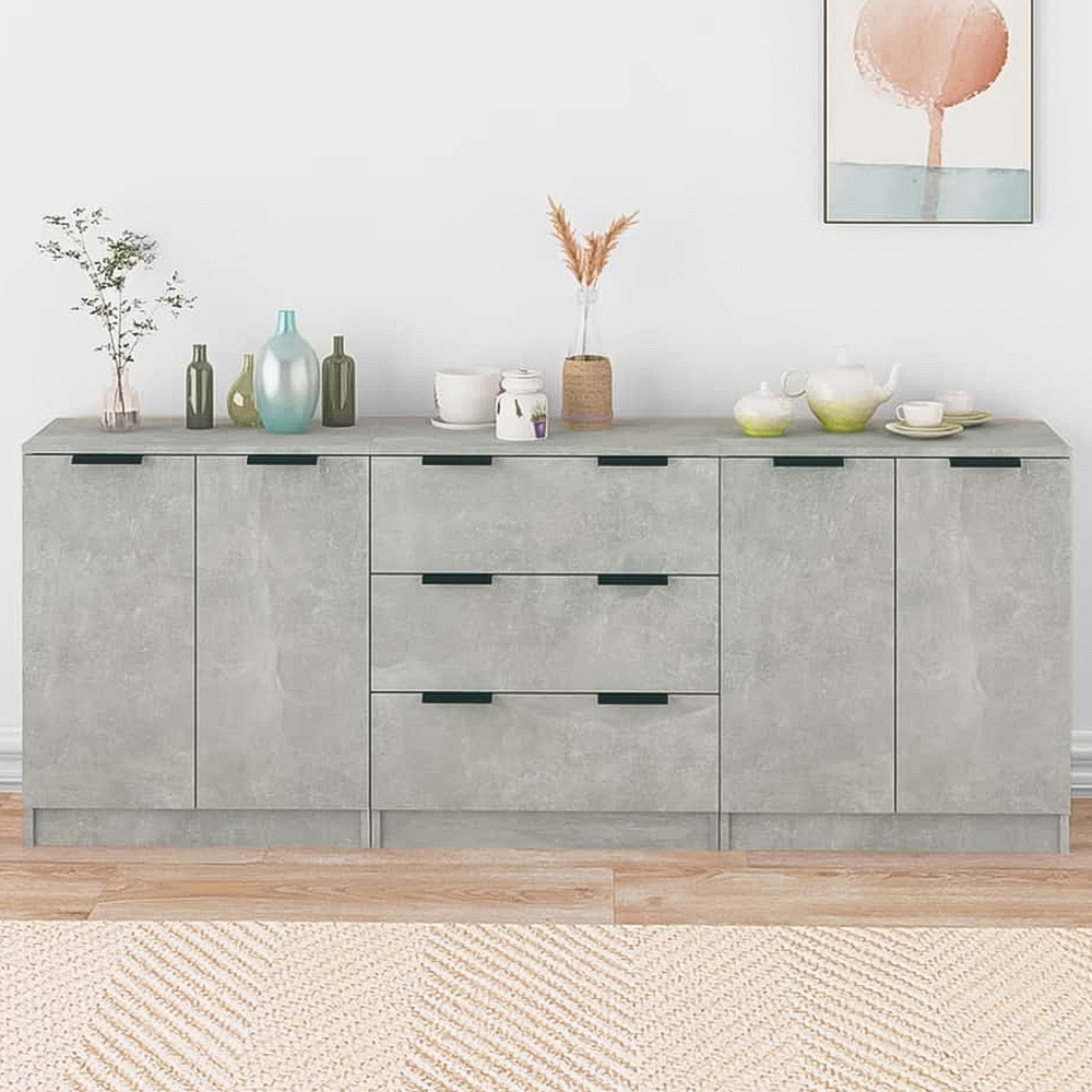 vidaXL 4 Door 3 Drawer Concrete Grey Sideboard Image 1