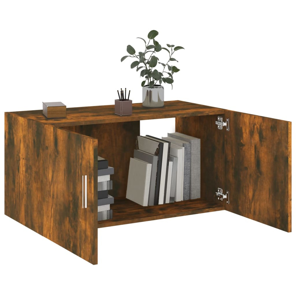 vidaXL 2 Door Smoked Oak Wall Mounted Cabinet with Silver Handle Image 3
