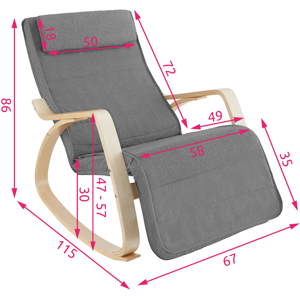tectake Onda Light Grey Rocking Chair with Adjustable Footrest Image 7