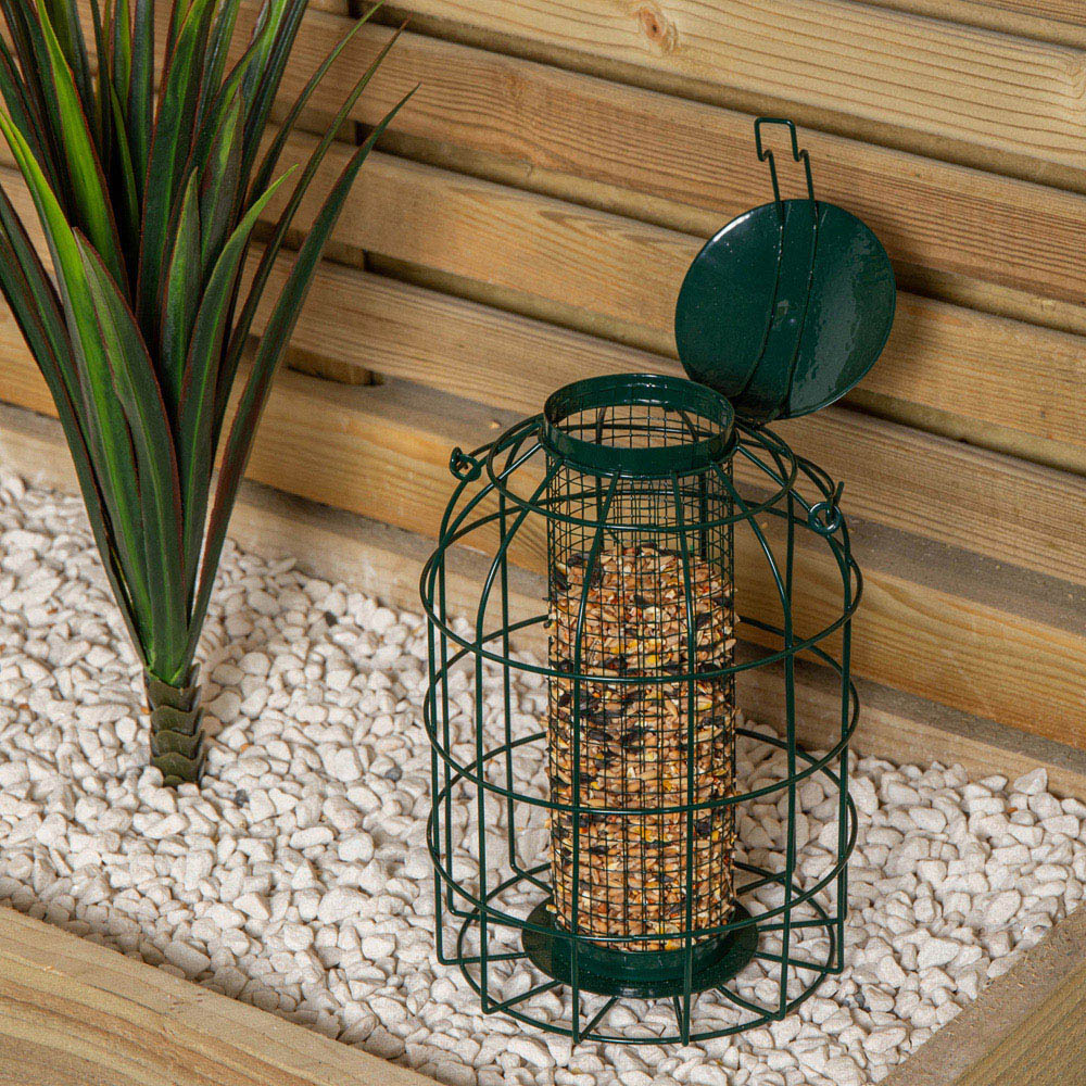 Samuel Alexander Green Metal Hanging Bird Nut Feeder with Squirrel Guard Image 2