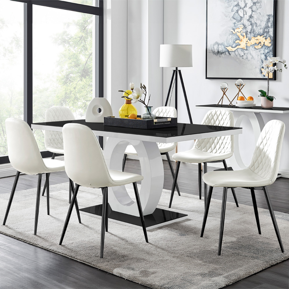 Furniturebox Lucia Solara 6 Seater Dining Set Black Gloss and White Image 1