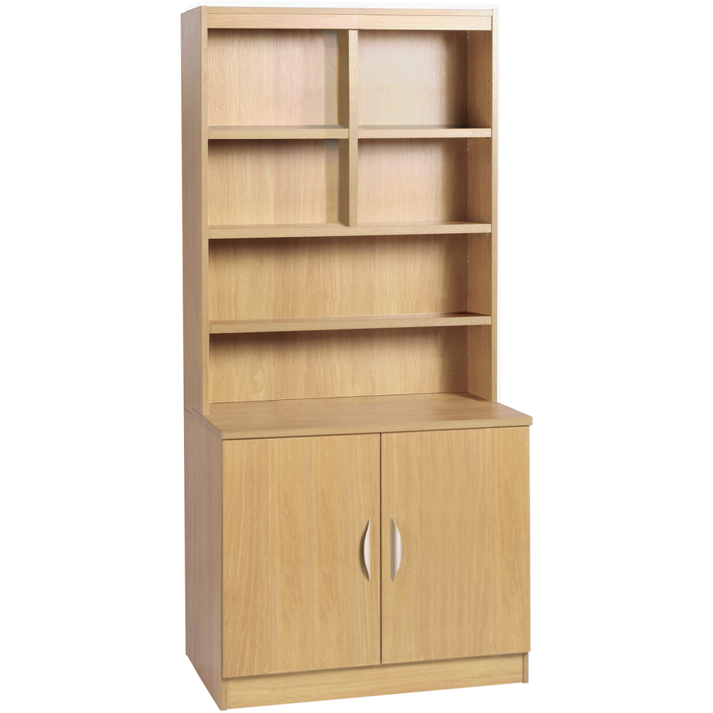 R White Cabinets 2 Door 6 Shelf Brown Desk Height Wide Cupboard with Hutch Image 2