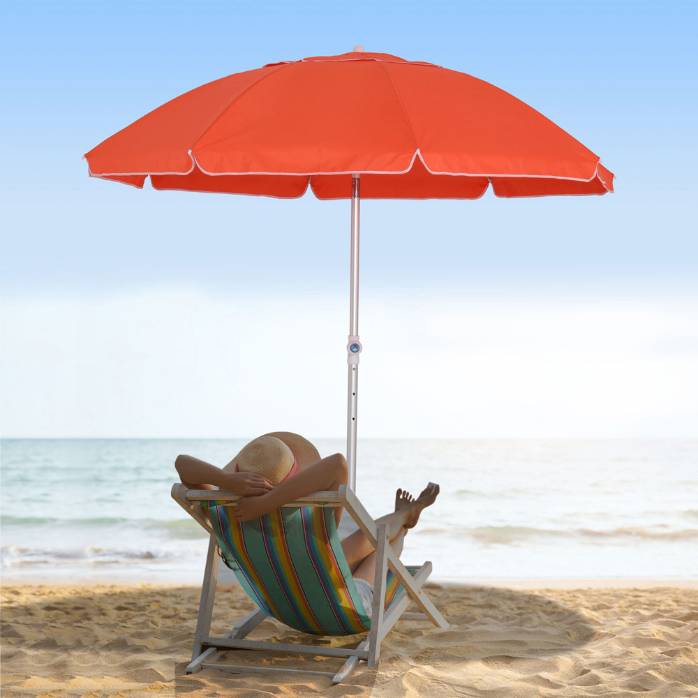 Outsunny Orange Arched Tilting Beach Parasol with Carry Bag 1.9m Image 2