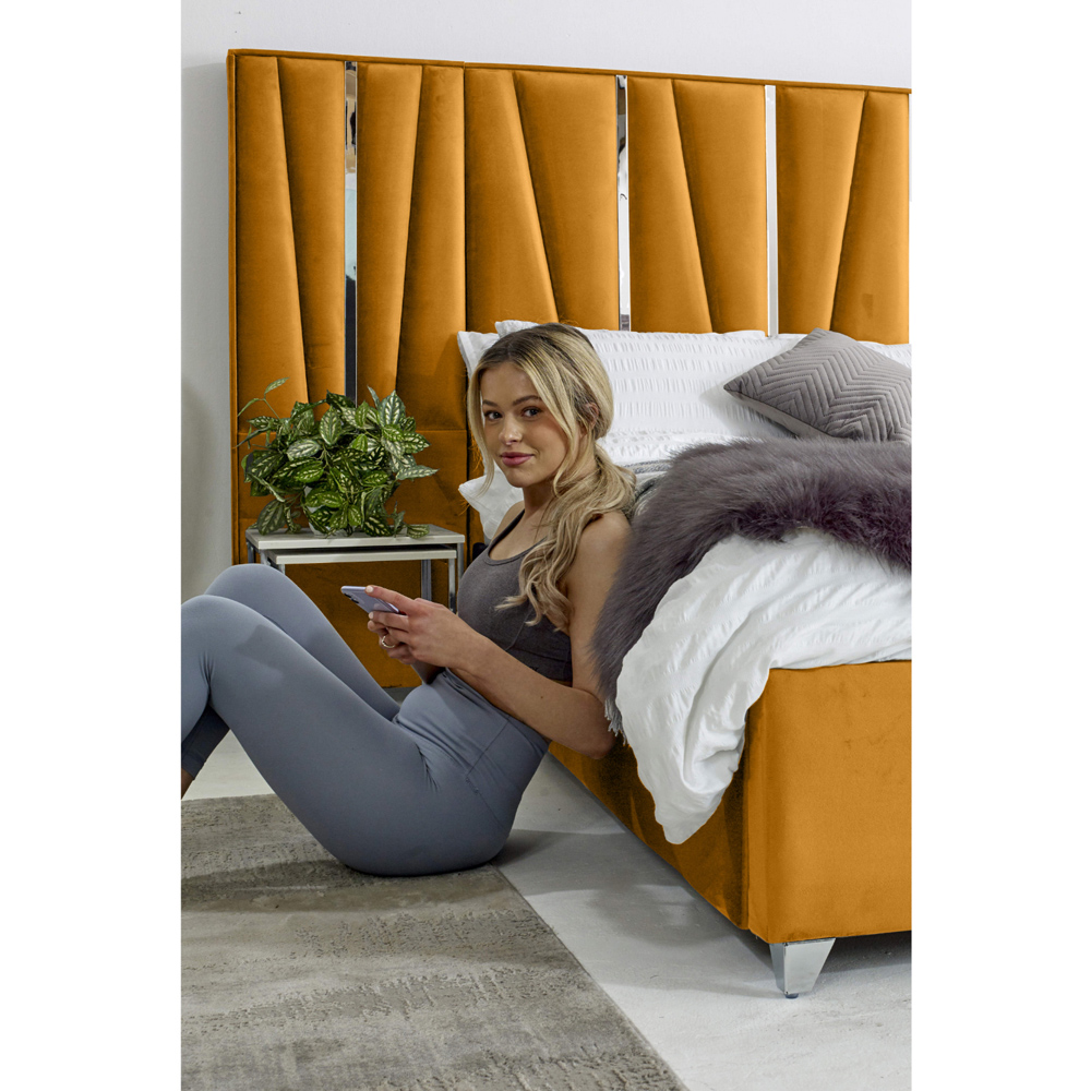 Eleganza Mila Double Mustard Plush Velvet Bed Frame with Lined Headboard Image 3