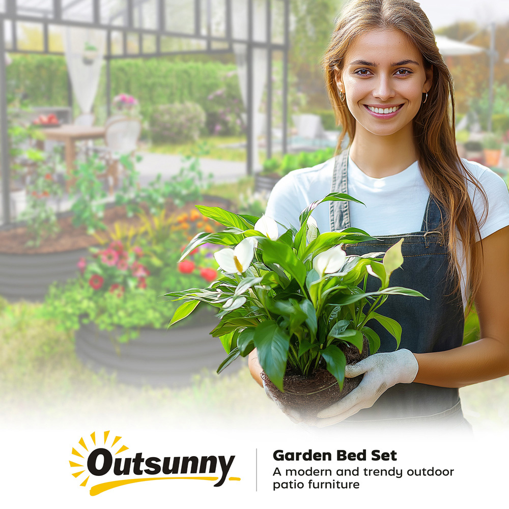 Outsunny Dark Grey Raised Garden Bed with Metal Plant Stakes Set of 2 Image 4