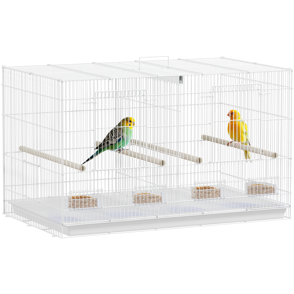 PawHut White 4 Wooden Perches Bird Cage with Divider Image 1