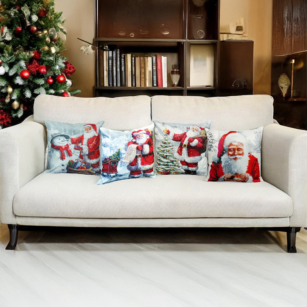 Xmas Haus Festive Santa and Snowman Christmas Cushion 40 x 40cm Image 3