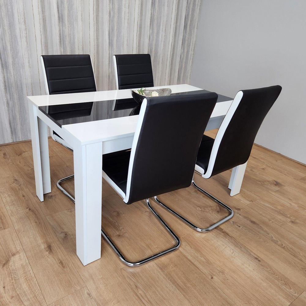 Portland Leather and Wood 4 Seater Dining Set White and Black Image 5
