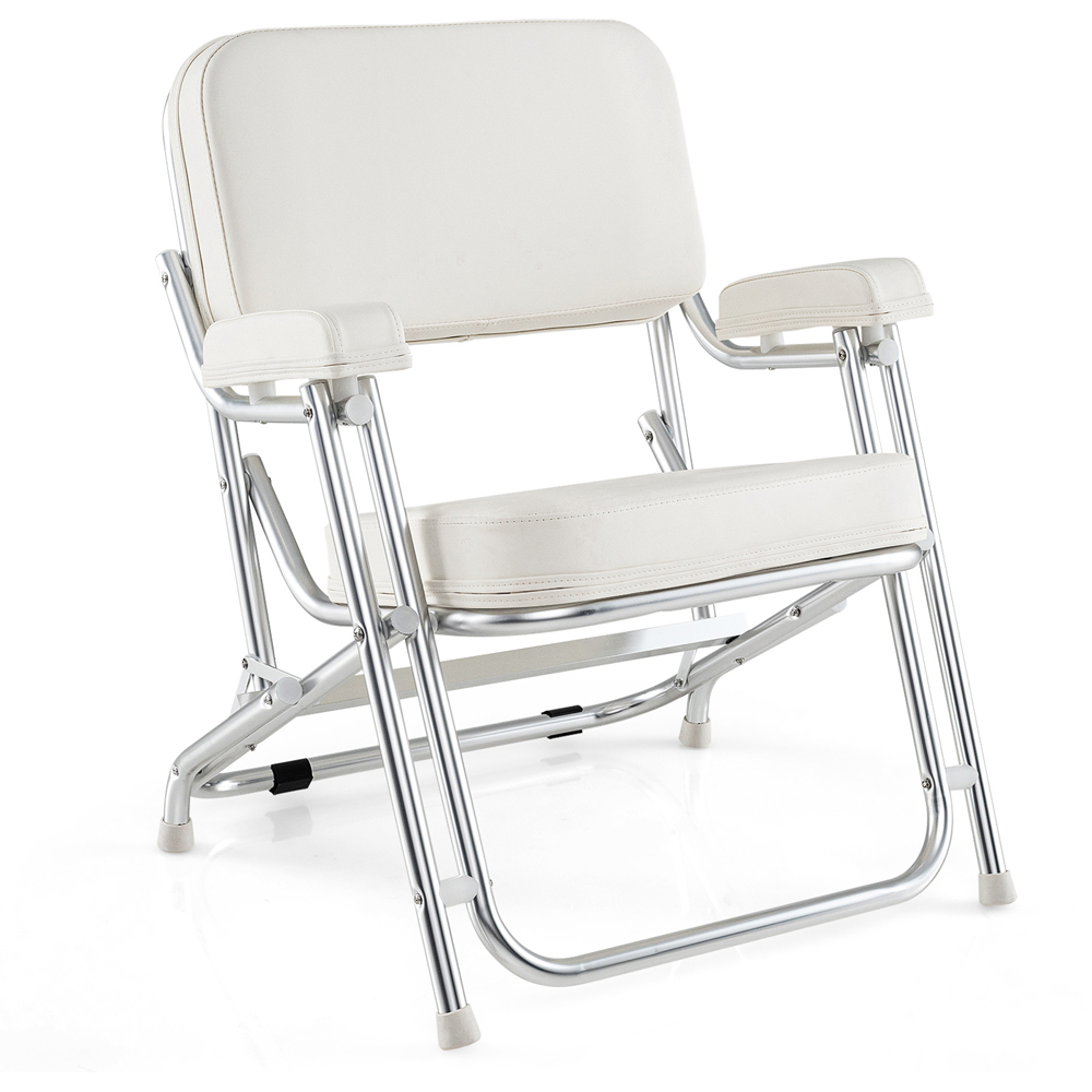 Costway White Foldable Upholstered Aluminium Deck Chair Image 2