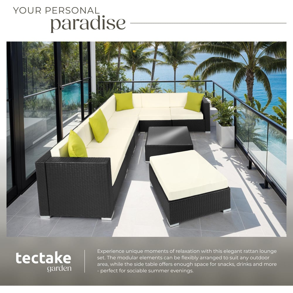 tectake Marbella 7 Seater Black Rattan Garden Corner Lounge Set Image 4
