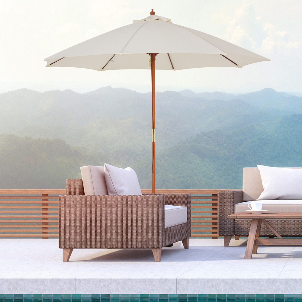 Outsunny Cream White Wooden Parasol 2.5m Image 2