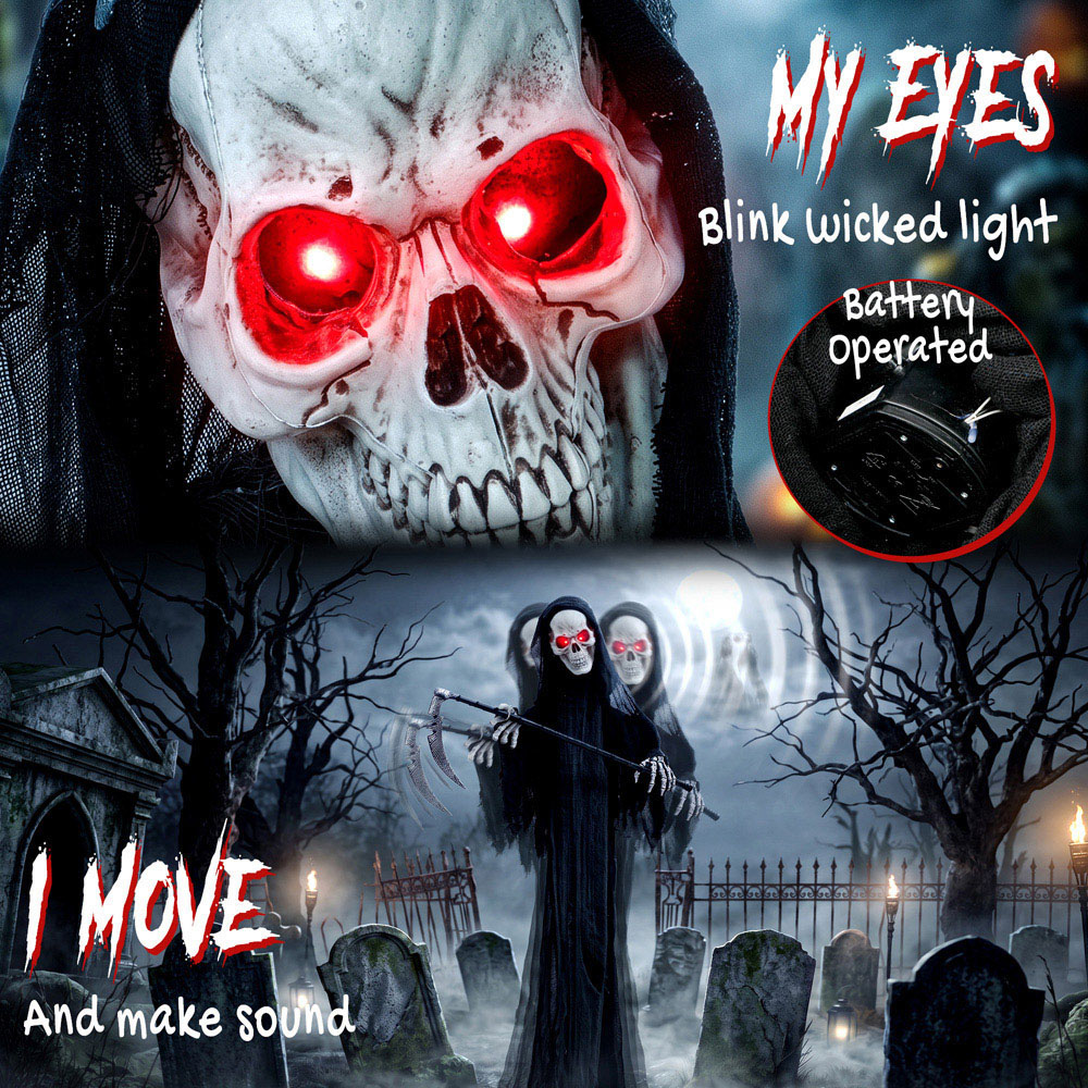 HOMCOM Light Up Life-Size Animated Grim Reaper Halloween Decoration 6ft Image 7