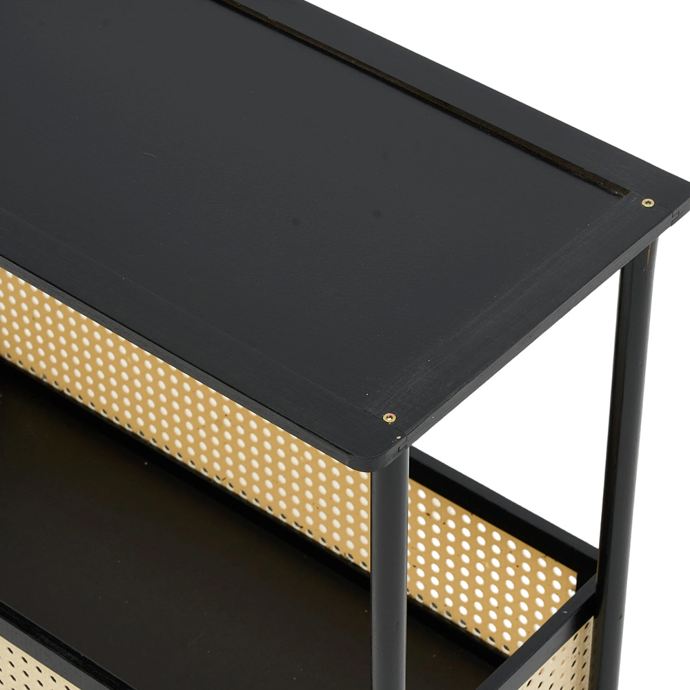 Living and Home 2-Tier Black Faux Rattan Side Table with Castors Image 5