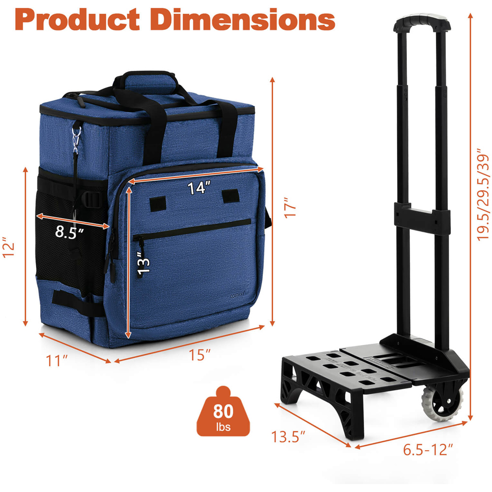 Costway Dark Blue Rolling Cooler 40L Image 8